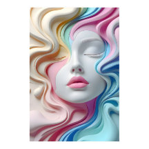 Modern Pastel Abstract 3D Face Art Poster