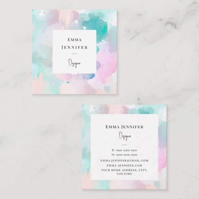 Modern pastel Abstract Painted Pattern  Square Business Card (Front/Back)