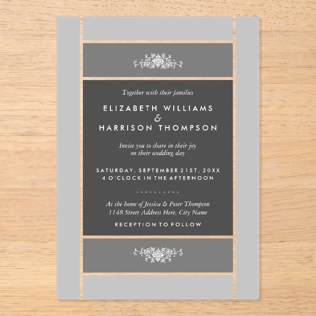 Modern Pastel Block - Silver Grey - Wedding Acrylic Invitations (Front)