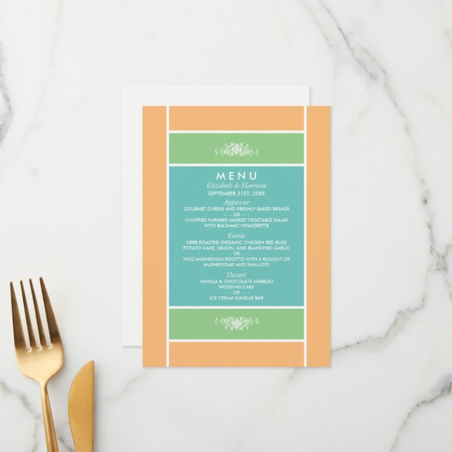 Modern Pastel Block - Tropical Colors - Wedding Menu (Front/Back In Situ)