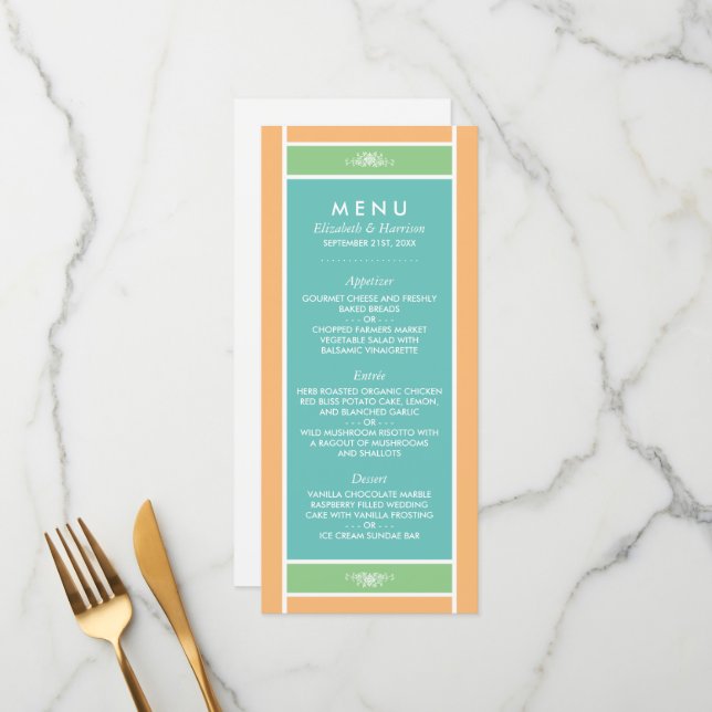 Modern Pastel Block - Tropical Colors - Wedding Menu (Front/Back In Situ)