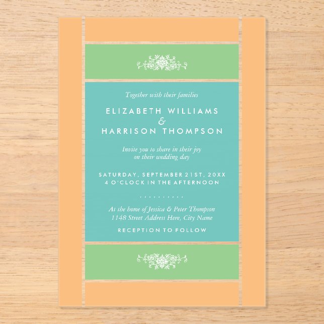 Modern Pastel Block - Tropical Colours - Wedding Acrylic Invitations (Front)