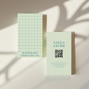 Modern Pastel Blue Chequered Pattern QR Code Business Card