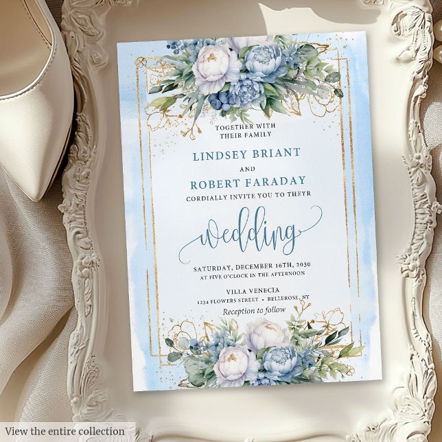 Modern pastel blue gold flowers wedding invitation (Modern pastel blue gold flowers wedding invitation

)