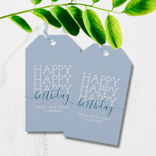 Modern pastel blue Happy Birthday Gift Tags