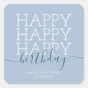 Modern  pastel blue Happy Birthday Square Sticker