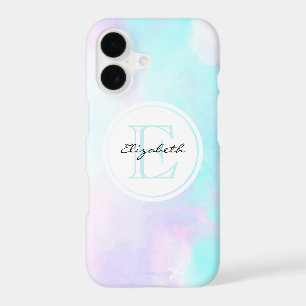 Modern Pastel Blue & Purple Watercolor Monogram
