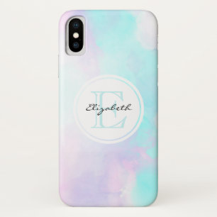 Modern Pastel Blue & Purple Watercolor Monogram Case-Mate iPhone Case