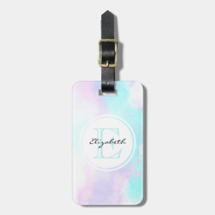 Modern Pastel Blue & Purple Watercolor Monogram Luggage Tag