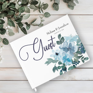 Modern Pastel Blue Roses Floral Wedding Guest Book