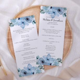 Modern Pastel Blue Roses Floral Wedding Program Programme