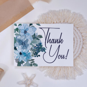 Modern Pastel Blue Roses Floral Wedding Thank You Card