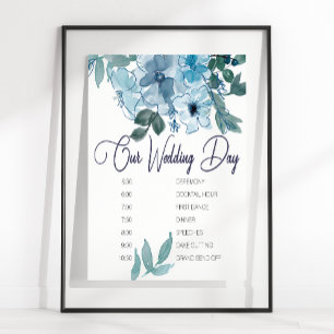 Modern Pastel Blue Roses Wedding Schedule Poster