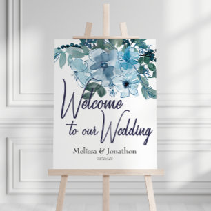 Modern Pastel Blue Roses Wedding Sign