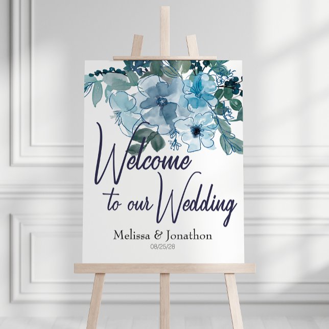Modern Pastel Blue Roses Wedding Sign (Creator Uploaded)