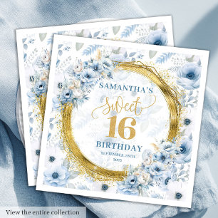 Modern Pastel Blue Sweet 16 Gold Glitter Party  Napkin
