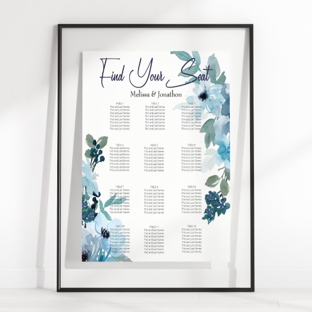 Modern Pastel Blue Watercolor Roses Seating Chart (Creator Uploaded)