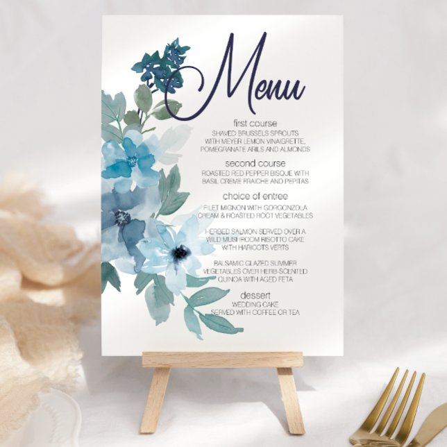 Modern Pastel Blue Watercolor Roses Wedding Menu (Creator Uploaded)