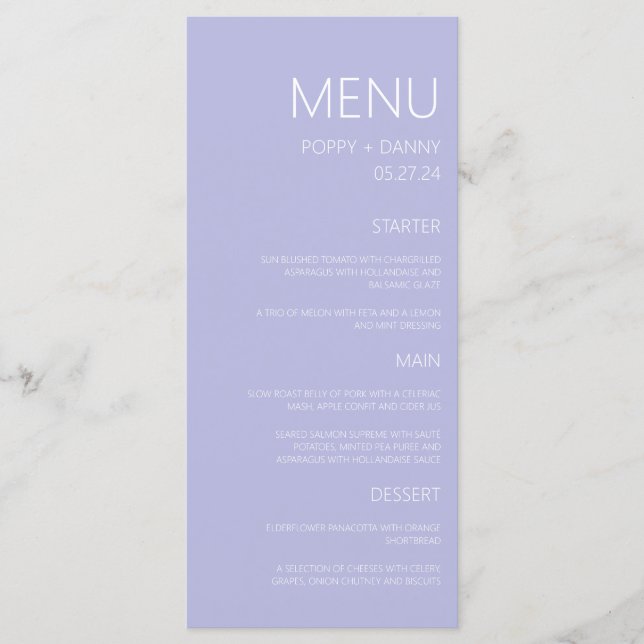 Modern Pastel Blue Wedding Dinner Menu (Front)