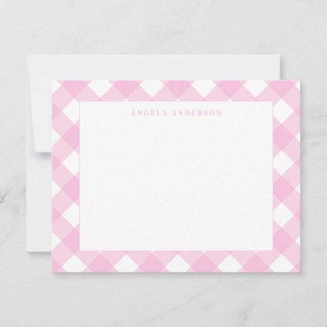 Modern Pastel Blush Pink Gingham Plaid Check Card (Front)