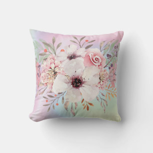 Modern Pastel Blush Pink Watercolor Floral  Cushion