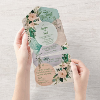 Modern pastel boho-chic wedding all in one invitation