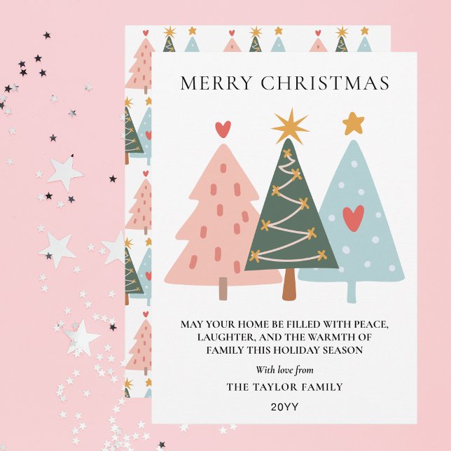Modern Pastel Boho Christmas Trees Holiday Card (Modern Boho Christmas Trees Holiday Card)