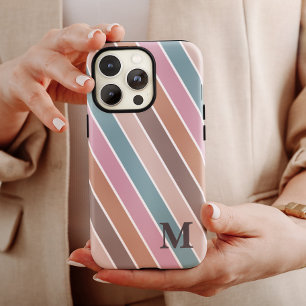 Modern Pastel Boho Stripes Monogram Custom iPhone 13 Pro Max Case