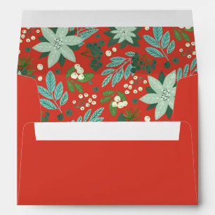 Modern Pastel Bold Red Floral Christmas Envelope