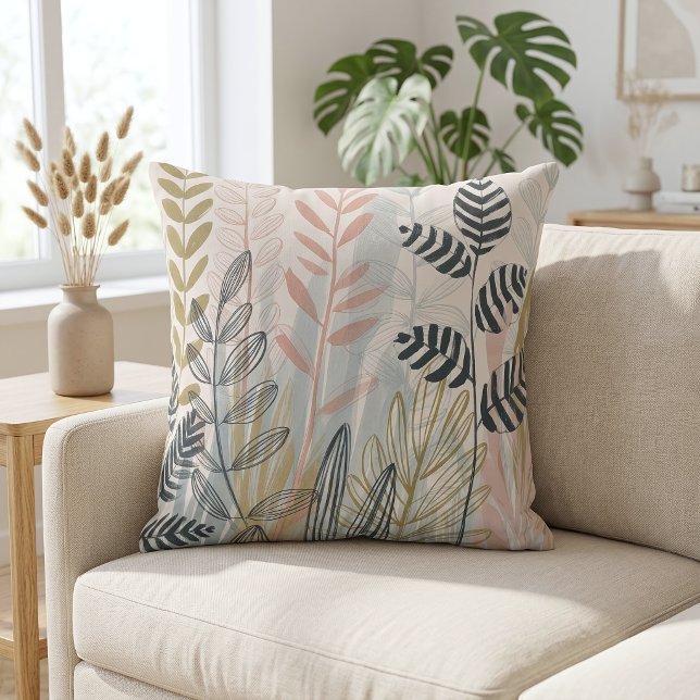 Modern Pastel Botanical Leaves Abstract Cushion (Creator Uploaded)