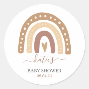 Modern Pastel Brown Rainbow Boho Baby Shower Classic Round Sticker