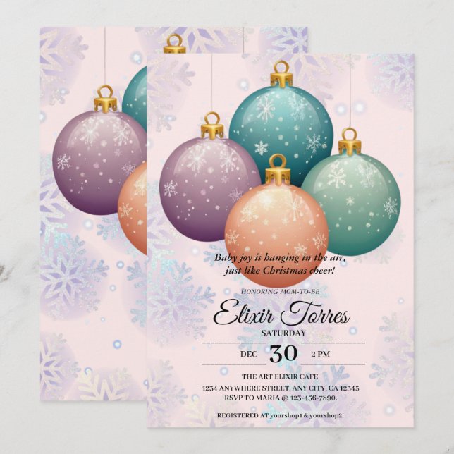 Modern Pastel Christmas Ornament Baby Shower Invitation (Front/Back)