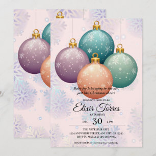 Modern Pastel Christmas Ornament Baby Shower Invitation
