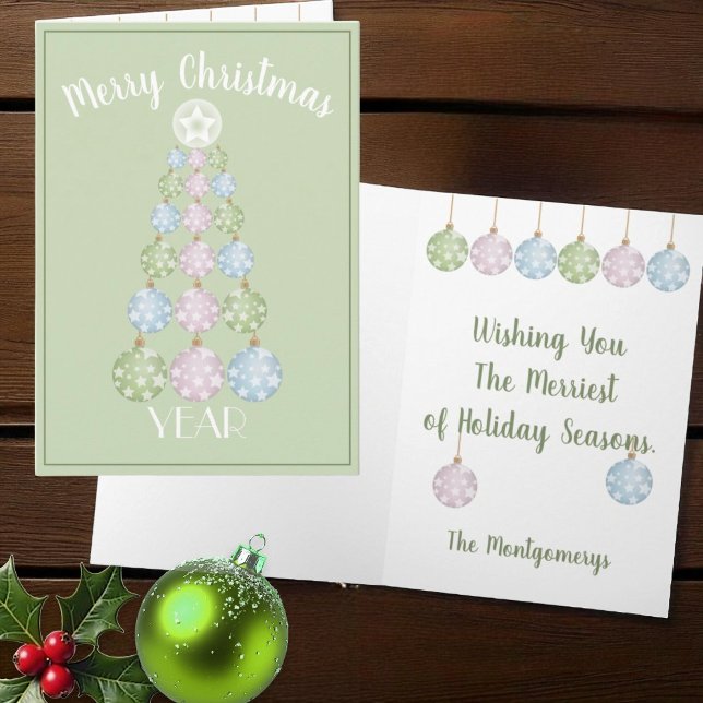 Modern Pastel Christmas Tree Of Ornaments Card (cover and inside template Christmas card)