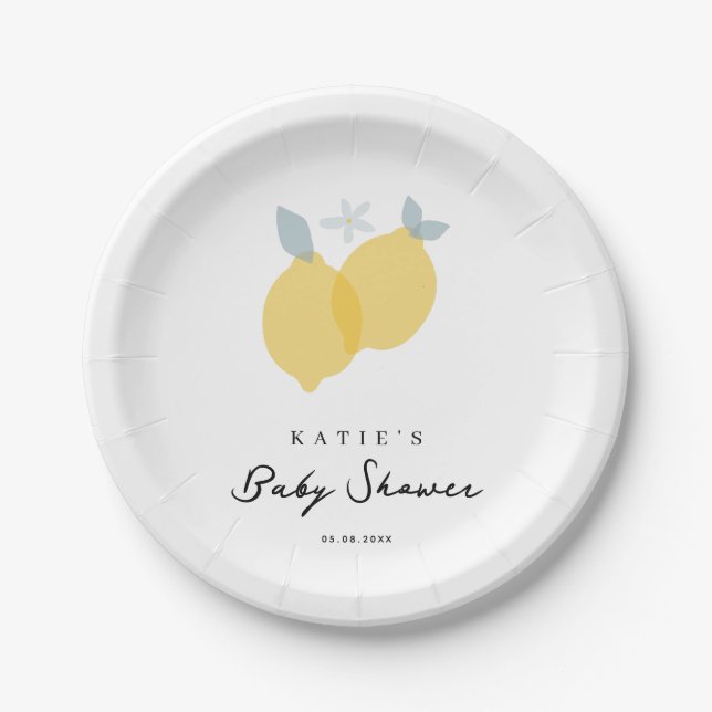 Modern Pastel Citrus Lemons Baby Shower  Paper Plate (Front)
