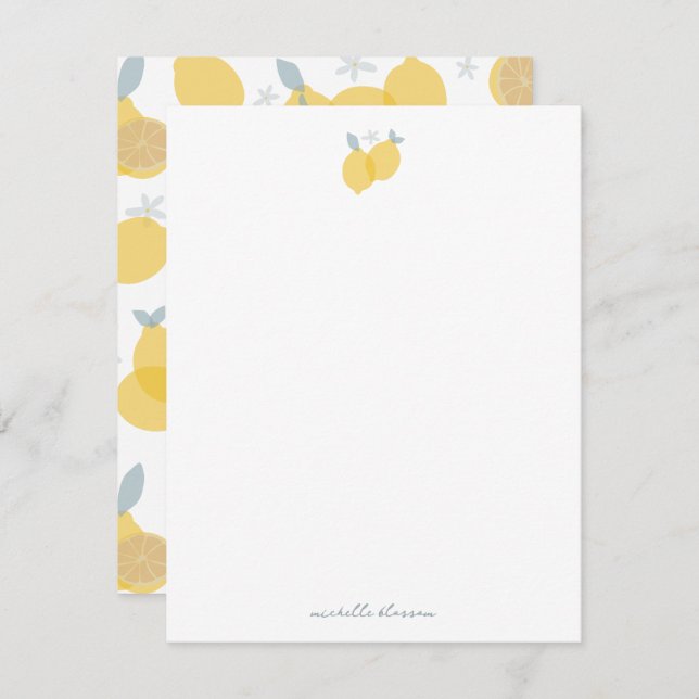 Modern Pastel Citrus Lemons Pattern Custom Name Card (Front/Back)