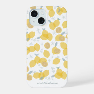 Modern Pastel Citrus Lemons Pattern Custom Name iPhone 15 Case