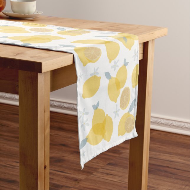 Modern Pastel Citrus Lemons Pattern Long Table Runner (In Situ)