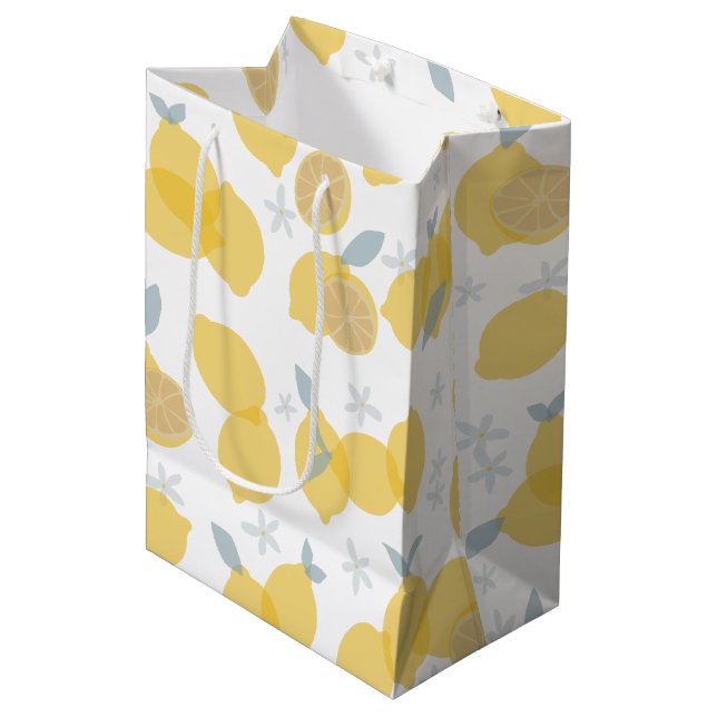 Modern Pastel Citrus Lemons Pattern Medium Gift Bag (Front Angled)