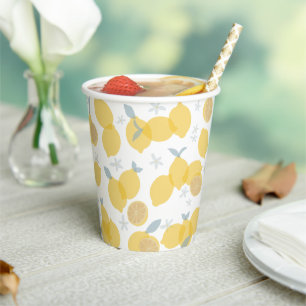 Modern Pastel Citrus Lemons Pattern Paper Cups