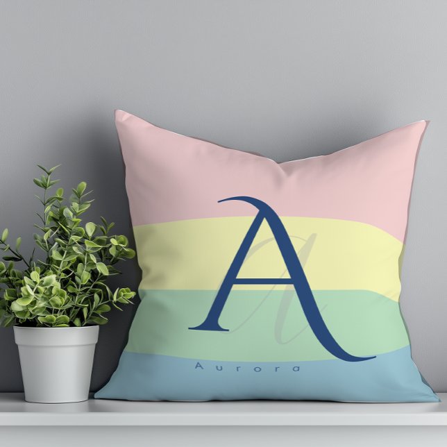 Modern Pastel Colour Block Initial & Custom Name  Cushion (Creator Uploaded)