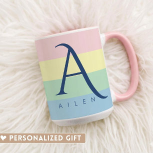 Modern Pastel Colour Block Initial & Custom Name Two-Tone Coffee Mug
