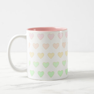 Modern Pastel Colour Heart Pattern on White Two-Tone Coffee Mug