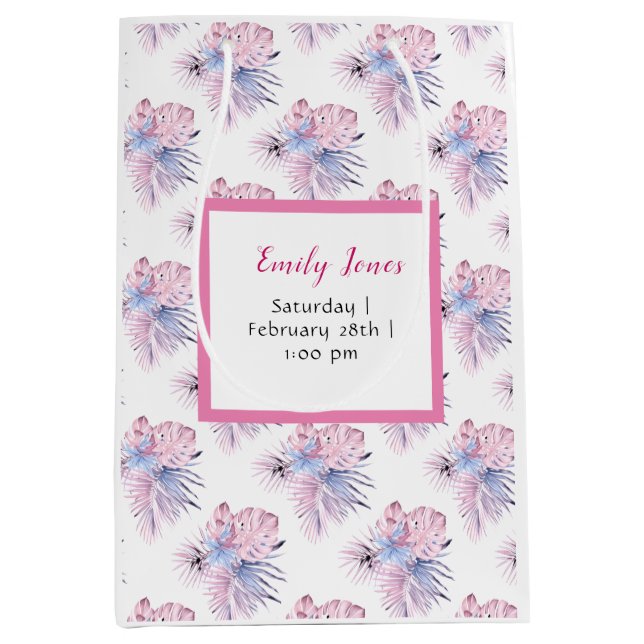 Modern pastel colour pink tropical oh baby shower medium gift bag (Front)