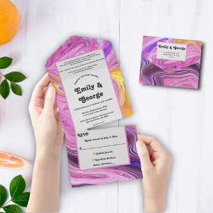 Modern Pastel Colourful Galaxy Abstract Art Weddin All In One Invitation