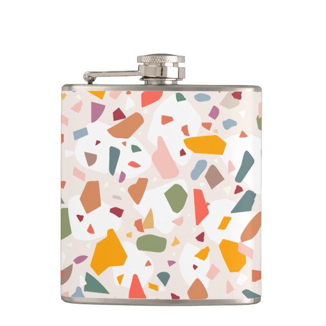 Modern Pastel  Colourful Terrazzo Pattern  Passpor Hip Flask (Front)