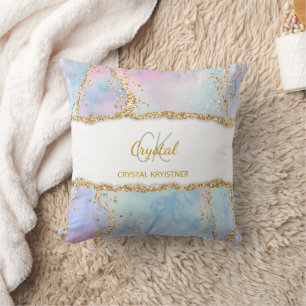 Modern Pastel Colours  Gold Glitter Monogram  Cushion