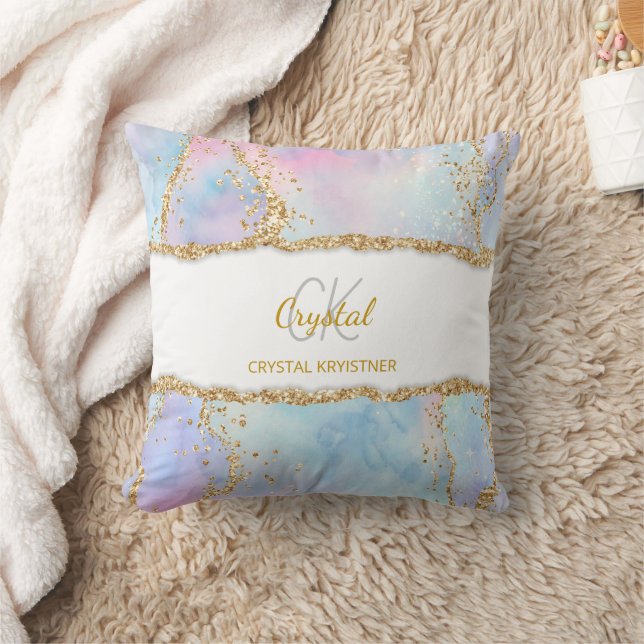 Modern Pastel Colours  Gold Glitter Monogram  Cushion (Blanket)
