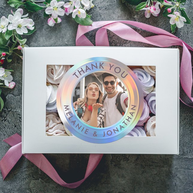 Modern Pastel Custom Holographic Wedding Thank You Classic Round Sticker (Creator Uploaded)