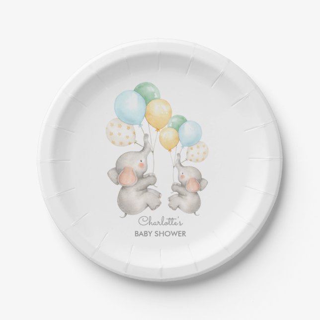 Modern Pastel Elephant Baby Shower 7" Plate (Front)